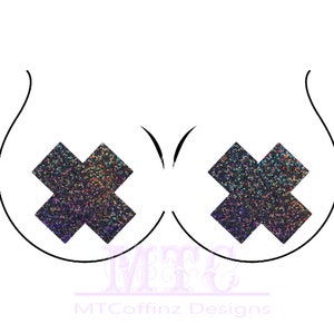 Black Rainbow Holographic  Glitter X Pasties Nipple Covers Body Stickers Unisex Rave Festival Dance Stick On MTcoffinz