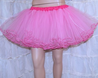 Sewn Tutu Pastel Pink and Fuchsia Piped Costume tulle cosplay costume Crinoline Skirt MTCoffinz --- Adult All Sizes