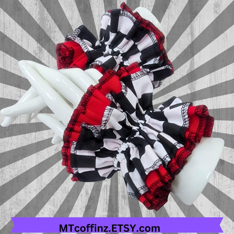 Red and Checkerboard Color Clown Ruffle Cuff Set Traditional Cotton ...