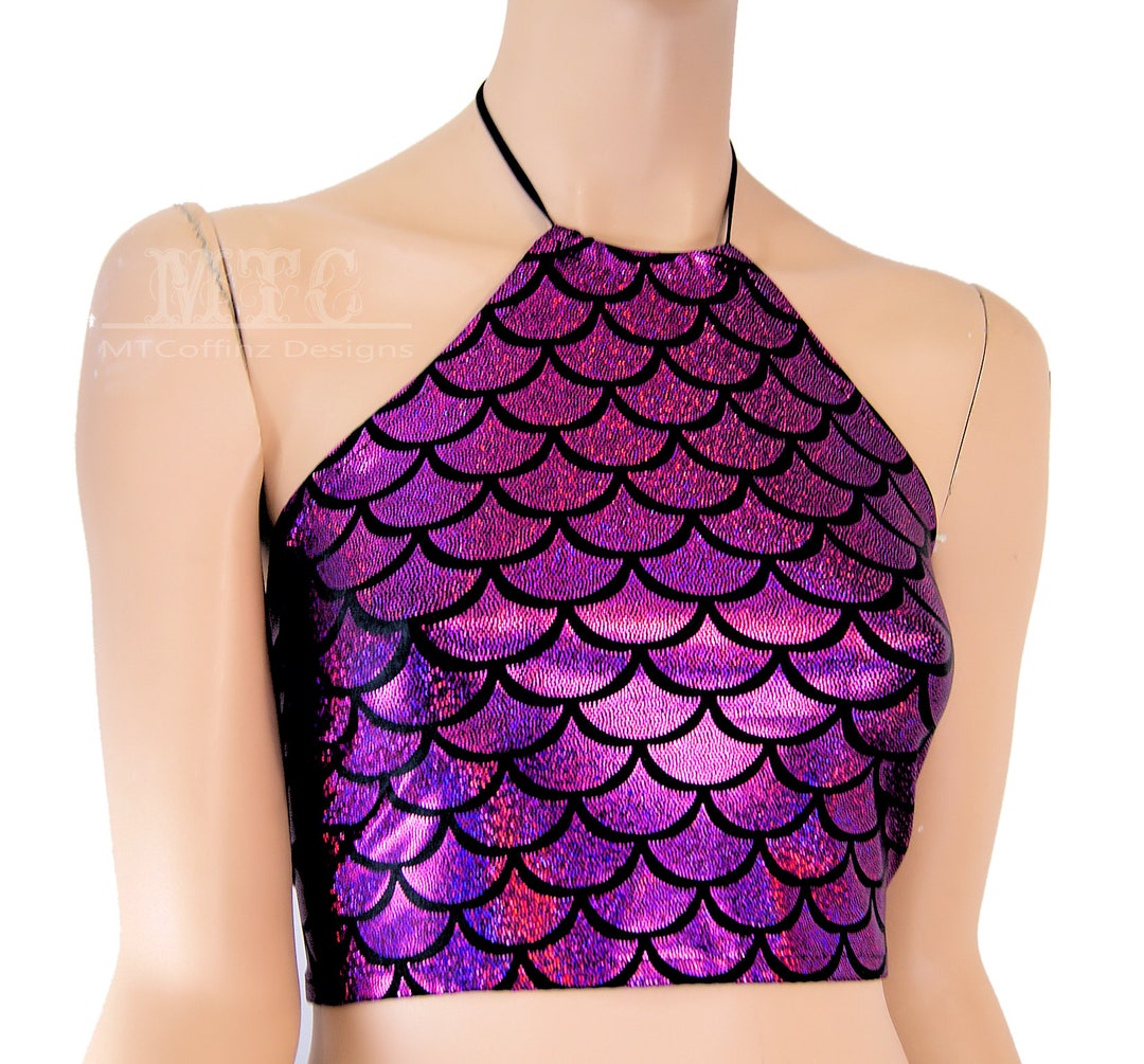 Aerys Holographic Dragon Scale Halter Chain Bralette