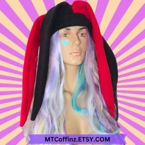 Clowncore Jester Hat Red and Black Six Pointed Harley Harlequin Man Woman Adult Clown Joker Cosplay Costume Winter Kidcore Beanie