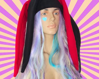 Clowncore Jester Hat Red and Black Six Pointed Harley Harlequin Man Woman Adult Clown Joker Cosplay Costume Kidcore Beanie - Ready to Ship
