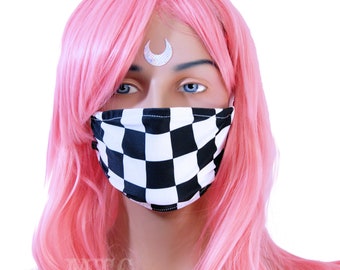 Checkered Race Flag Rally Raver Surgical Mask Festival Bandana Burner Kandi CyberGoth PLUR Man Unisex - MTcoffinz