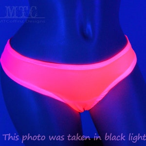 Neon Pink 80s Fluorescent UV Reactive Rave Thong Underwear Swim Suit Festival Cheeky rave outfit Lingerie Panties Adult All Sizes MTCoffinz image 5