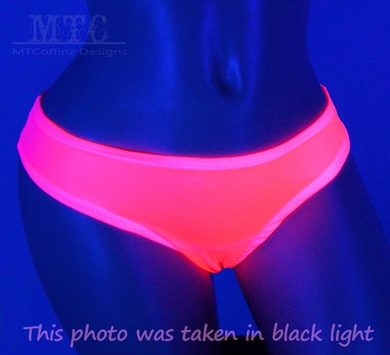 Neon Pink 80s Fluorescent UV Reactive Rave Thong Underwear Swim Suit Festival Cheeky rave outfit Lingerie Panties Adult All Sizes MTCoffinz image 5