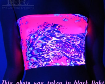 Neon Pink Liquid Acid Boob Tube Top Strapless Trippy Psychedelic UV Reactive  boho Rave Festival Halter Top Ready To Ship- MTCoffinz