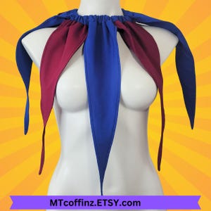 Royal Blue and Burgundy Clowncore Pointed Jester Costume Collar Clown Neck Ruff Pierrot Cosplay Halloween Circus Renaissance Adult Unisex
