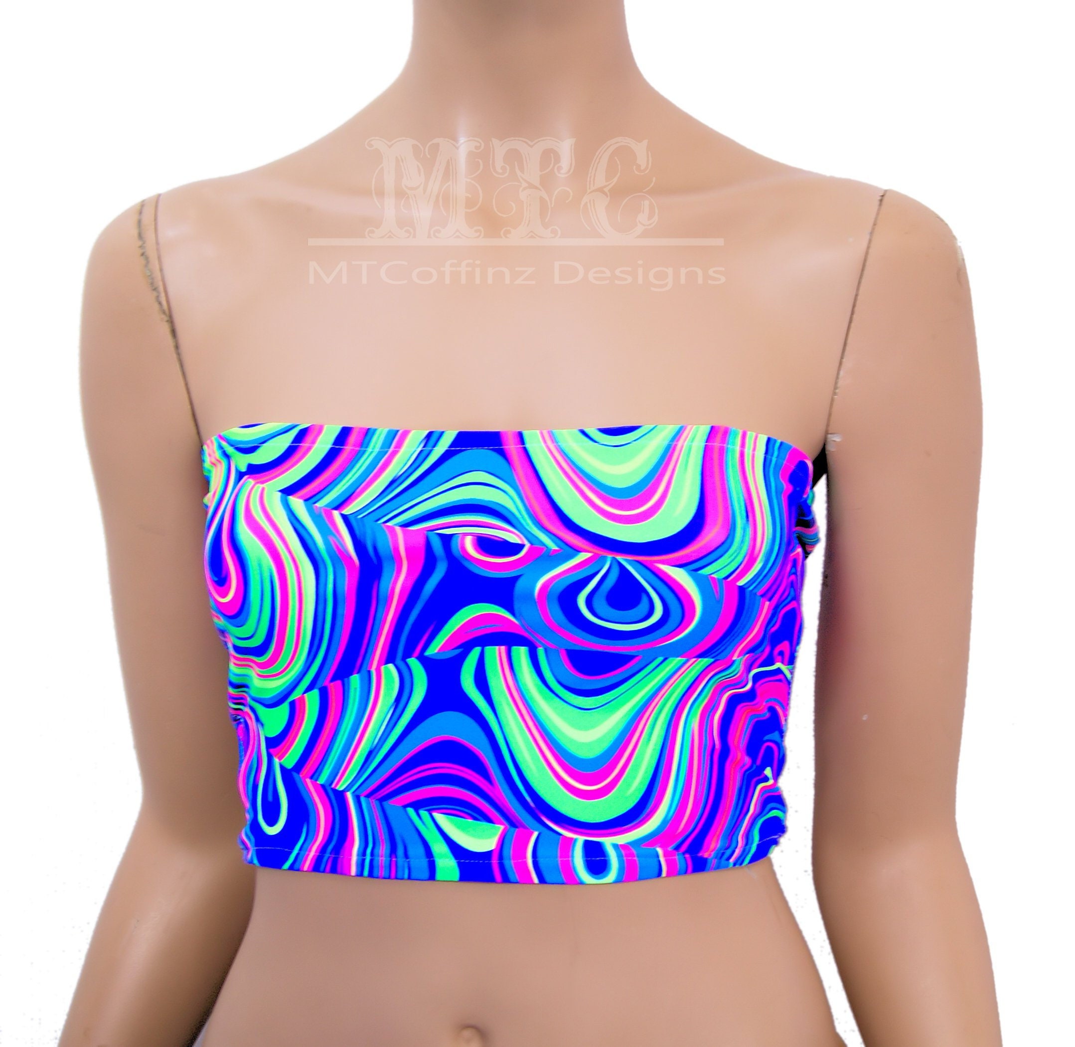 Neon Acid Swirls Sexy Clubwear Bodycon Tube Top Strapless Glow - Etsy
