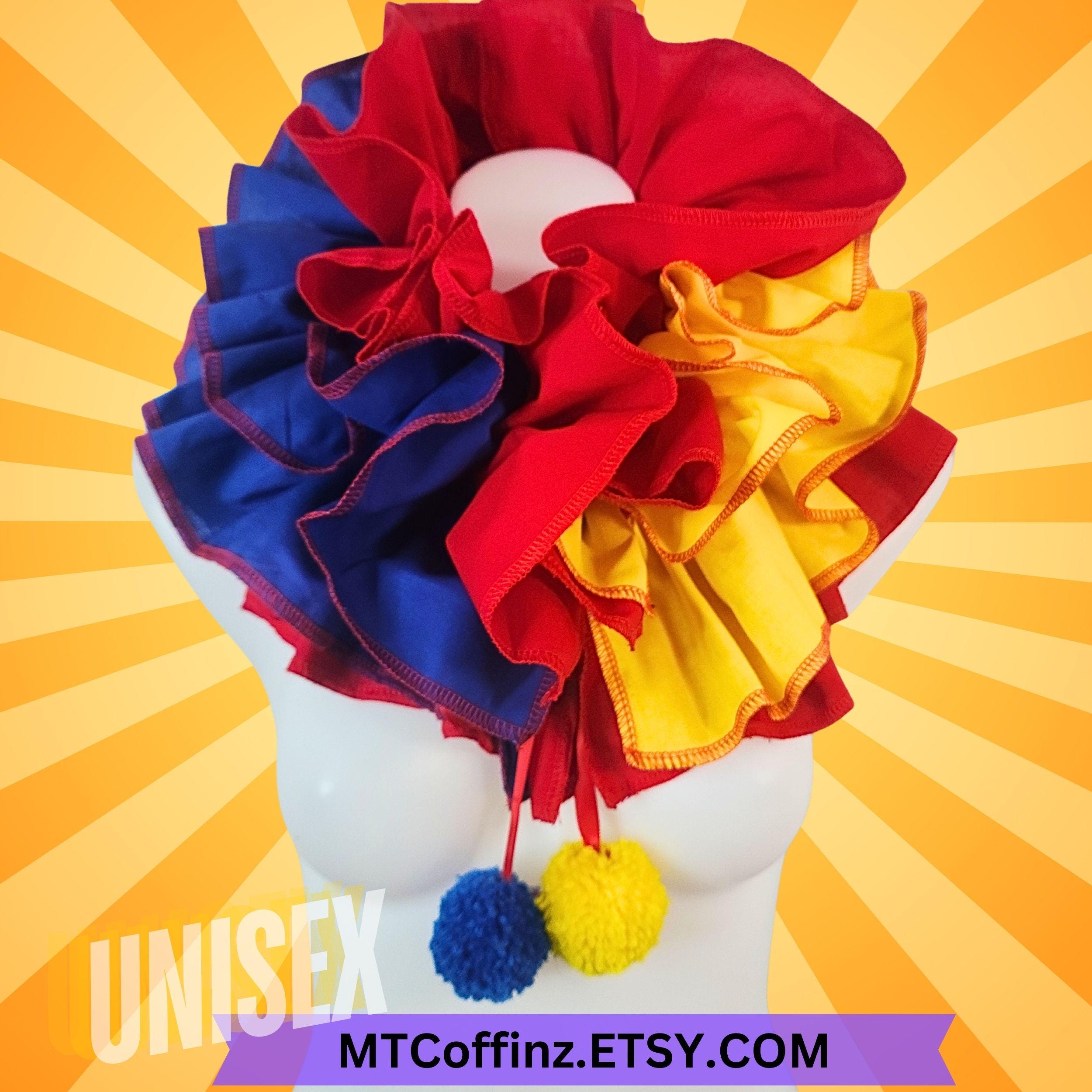 Primary Colors Adult Clown Collar Clowncore Ruffle Adjustable Pompom ...