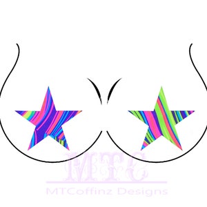 Neon Swirls Lime Pink Blue UV Reactive Star Pasties Nipple Covers Body Stickers Unisex Rave Festival Dance Stick On MTcoffinz