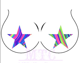 Neon Swirls Lime Pink Blue UV Reactive Star Pasties Nipple Covers Body Stickers Unisex Rave Festival Dance Stick On MTcoffinz