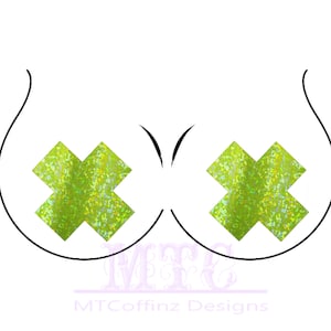Neon Yellow Holographic UV Reactive Glitter X Pasties Nipple Covers Body Stickers Unisex Rave Festival Dance Stick On MTcoffinz