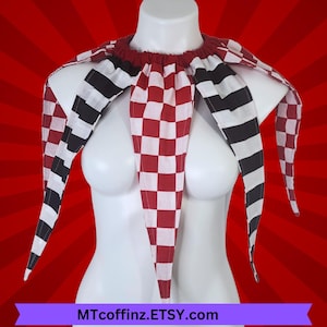 Black Red Striped Check Clowncore Pointed Jester Costume Collar Clown Neck Ruff Pierrot Cosplay Halloween Circus Stage wear Adult Unisex