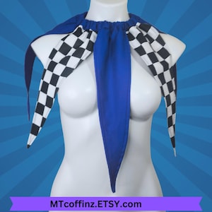 Royal Blue and Checkerboard Clowncore Pointed Jester Costume Collar Clown Neck Ruff Pierrot Cosplay Halloween Circus Stage wear Adult Unisex