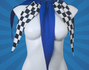 Royal Blue and Checkerboard Clowncore Pointed Jester Costume Collar Clown Neck Ruff Pierrot Cosplay Halloween Circus Stage wear Adult Unisex