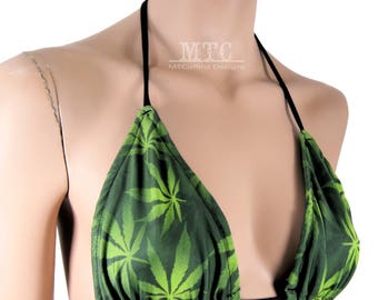 Pot Leaf - Bikini Rave Bra Top All Sizes - MTCoffinz