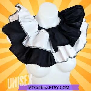 Black and White Clowncore Ruffled Jester Costume Collar Two Color Clown Neck Ruff Pierrot Cosplay Halloween Circus Theatrical Adult Unisex