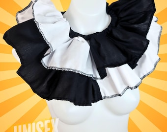 Black and White Clowncore Ruffled Jester Costume Collar Two Color Clown Neck Ruff Pierrot Cosplay Halloween Circus Theatrical Adult Unisex