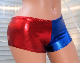 Harlequin Cosplay Costume Jester Harley Halloween Suicide Blue Red Boy Booty Shorts Adult All Sizes- MTCoffinz