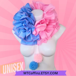 Pink and Blue Adult Clown Collar Clowncore Ruffle Adjustable PomPom Costume Collar Pierrot Cosplay Halloween Circus Trans Carnival  Unisex