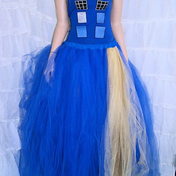 Royal Blue and Gold Doctor Inspired Police Box Formal Wedding Skirt All Sizes MTCoffinz