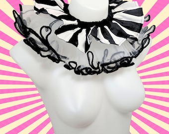 Clowncore Striped Clown Ruff Ruffled Costume Collar Pierrot Cosplay Halloween Circus Theatrical Stage wear Adult Unisex