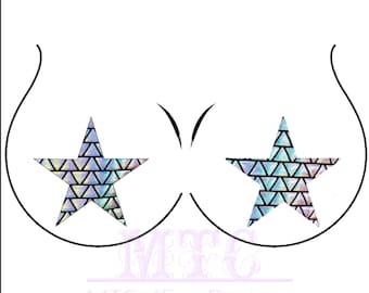 Holographic Geometric Star Flash Bulb Color Shifting Pasties Nipple Covers Body Stickers Unisex Rave Festival Dance Stick On MTcoffinz