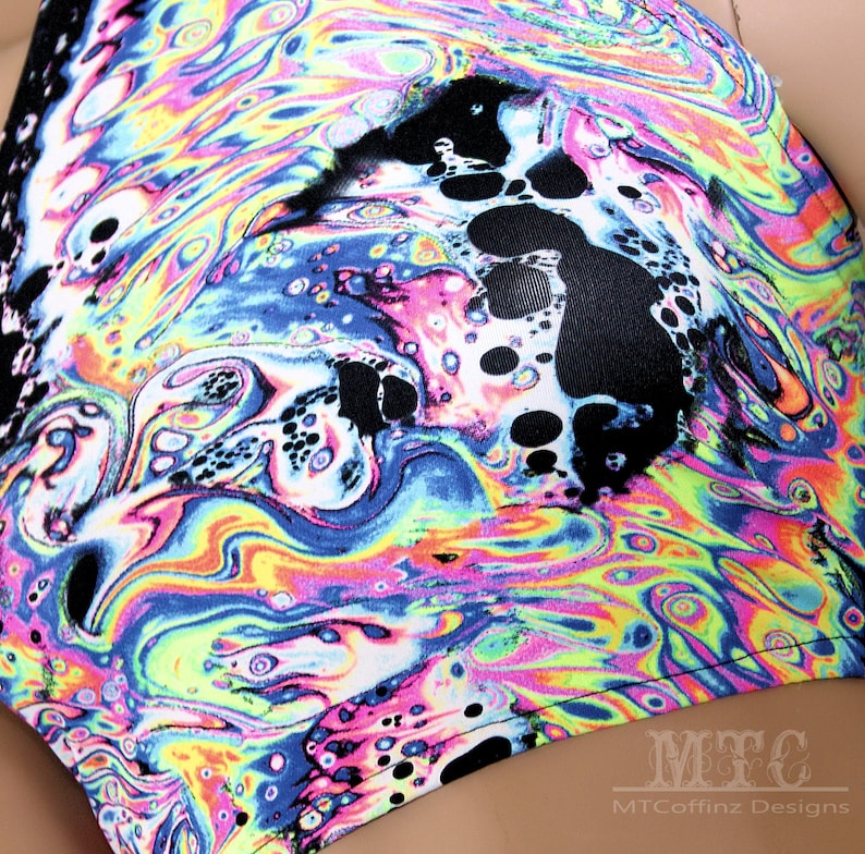 Neon Rainbow Acid Trippy Psychedelic UV Reactive Corset lacing adjustable size boho Rave Festival Halter Top Ready To Ship