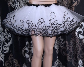 Black and White Piped Costume TuTu Crinoline Skirt MTCoffinz --- Adult All Sizes