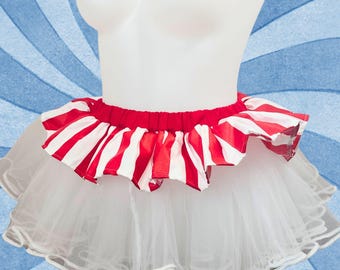 Adult Striped Tutu Skirt Circus Stripe Clowncore Cosplay Costume White and Red Clown Ruff Court Jester Renaissance All sizes MTcoffinz