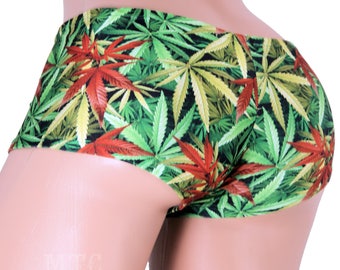 Green Red Pot Leaf Boy Booty Shorts Adult All Sizes- MTCoffinz (Choose Hi Rise or Lo Rise)