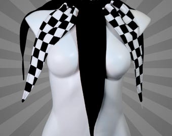 Black and Checkerboard Clowncore Pointed Jester Costume Collar Clown Neck Ruff Pierrot Cosplay Halloween Circus Stage wear Adult Unisex