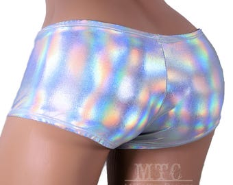 Silver Hologram Flash Bulb Boy Booty Shorts Adult All Sizes- MTCoffinz (Choose Hi Rise or Lo Rise)