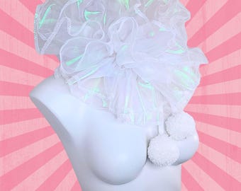 Opal Iridescent Adult Clown Collar Clowncore Ruffle Adjustable PomPom Costume Collar Pierrot Cosplay Halloween Circus  Carnival  Unisex
