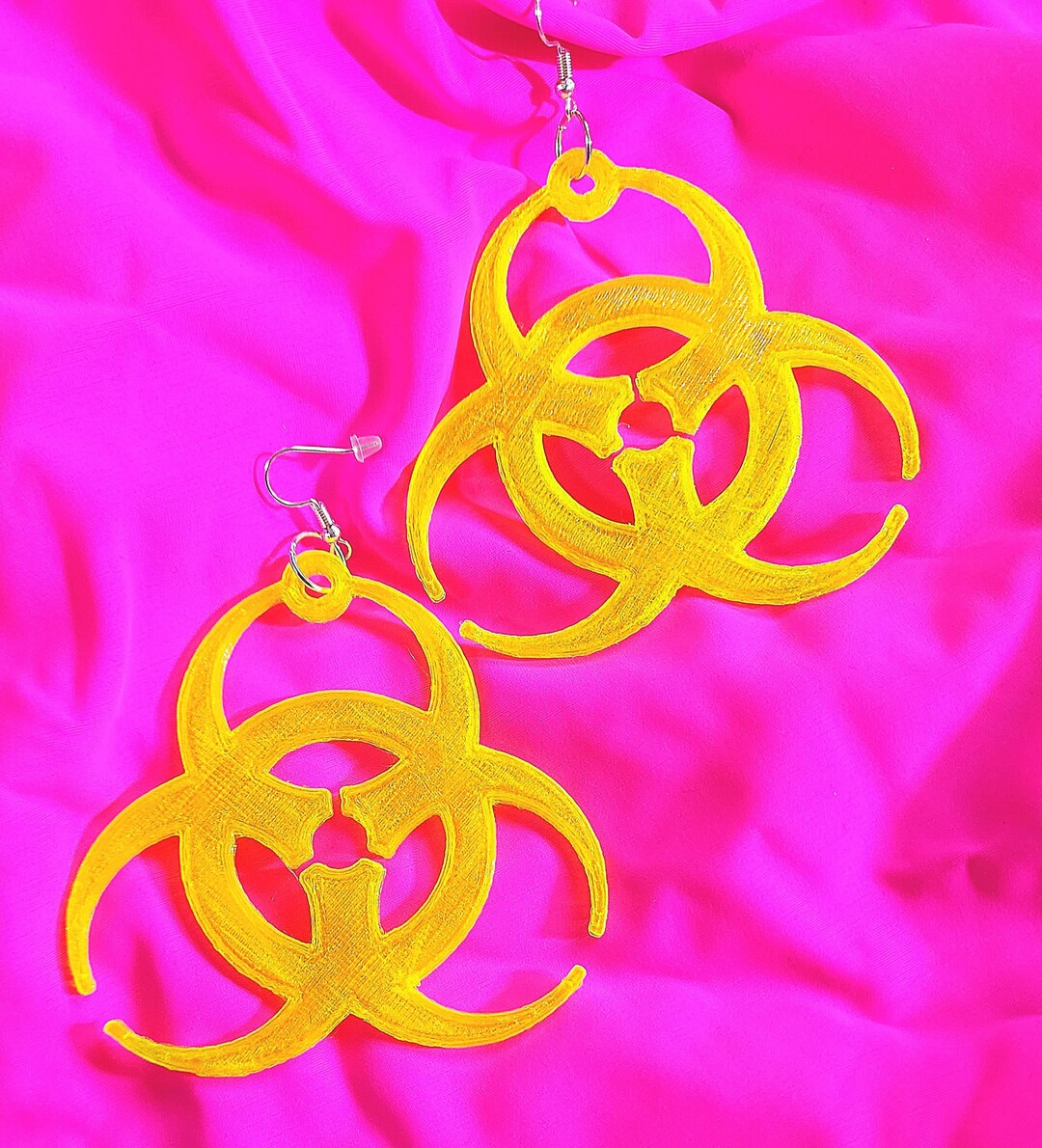Biohazard Symbol Rave Neon Biohazard Symbol Dangle Earrings UV Reactive 4 Florescent Color ...