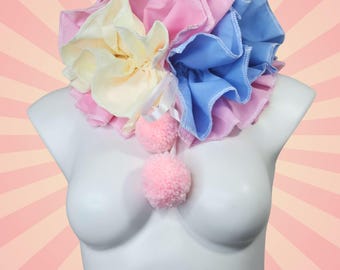 Pastel Primary Colors Adult Clown Collar Clowncore Ruffle Adjustable PomPom Costume Cosplay Halloween Circus Pink Blue Yellow Unisex