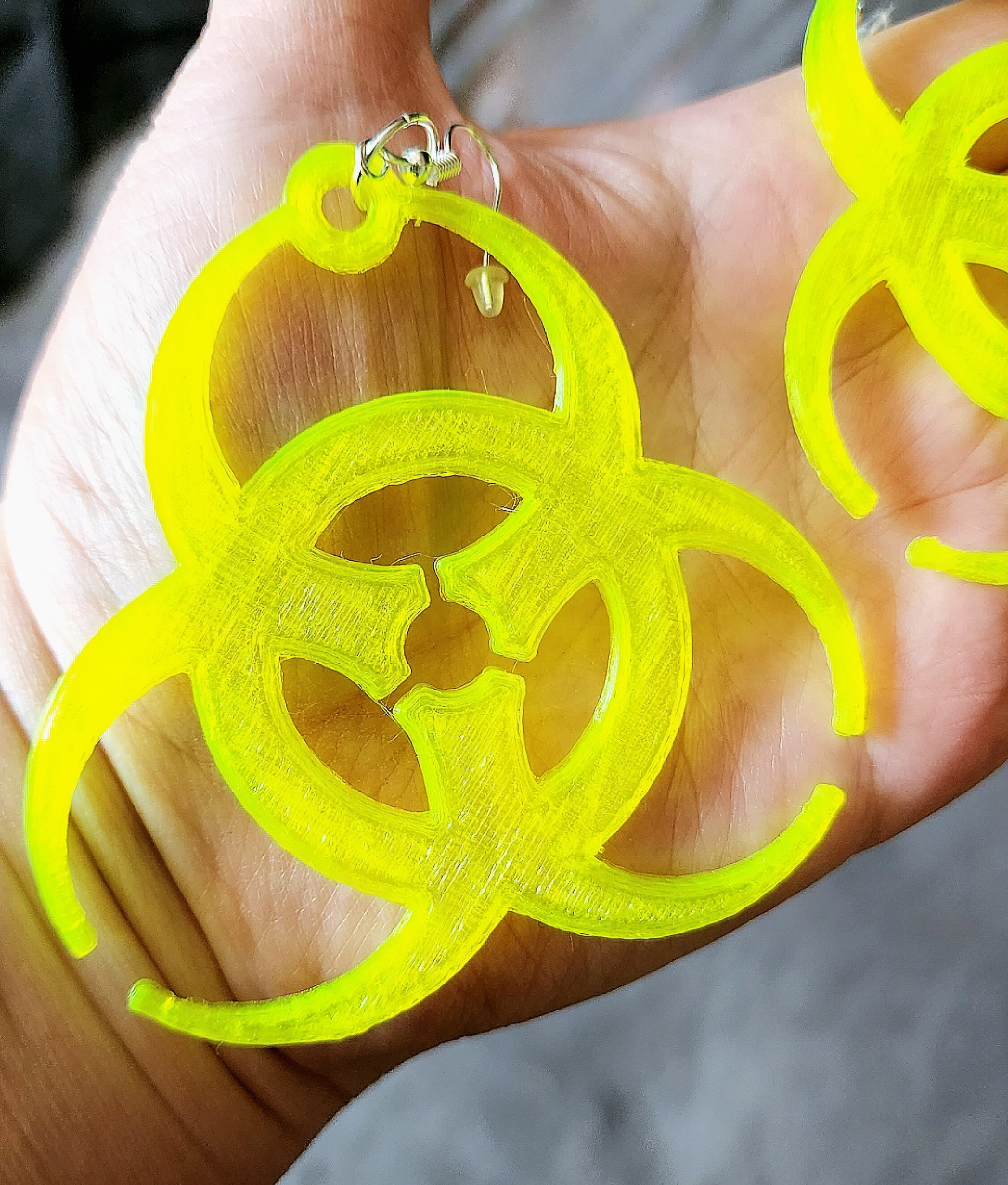 Biohazard Symbol Rave Neon Biohazard Symbol Dangle Earrings UV Reactive 4 Florescent Color ...