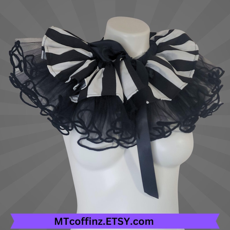 Clowncore Black Striped Clown Ruff Ruffled Costume Collar Pierrot ...