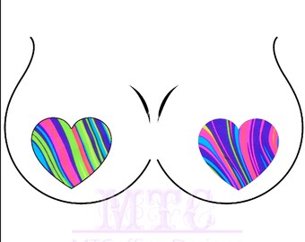 Neon Swirls Lime Pink Blue UV Reactive Pasties Nipple Covers Body Stickers Unisex Rave Festival Dance Stick On MTcoffinz