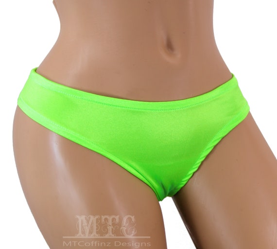 UV Reactive Neon Lime Green Fluorescent Rave Thong Underwear Swimsuit  Festival Cheeky Rave Outfit Lingerie Panties Mtcoffinz 