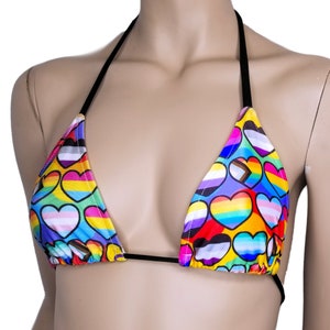 Pride Flag Hearts Rainbow Trans Nonbinary Pansexual  Sexy Dancer  Stripper Rave Bikini Bra Triangle Top Festival shirt - MTCoffinz