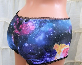 Black Galaxy Nebula UV Glow Lace Boy Booty Shorts Adult Size Small- MTCoffinz - Ready to Ship