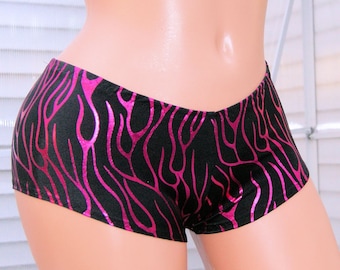 Hot Pink Metallic Flames Boy Booty Shorts Adult All XS XSmall- MTCoffinz - Ready to Ship