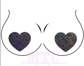 Black Rainbow Holographic  Glitter Heart Pasties Nipple Covers Body Stickers Unisex Rave Festival Dance Stick On MTcoffinz