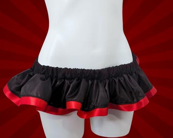 Black Red Satin Ribbon Micro Mini GoGo Skirt - Choose Length MTCoffinz