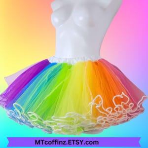 Bright Rainbow and White Adult TuTu Clowncore Kidcore Decora Party Skirt LGBTQ+ Choose your length Soft Bridal Tulle MTcoffinz
