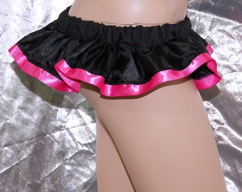 Black Neon Pink Satin Ribbon Cheeky Micro Mini  Sexy GoGo Skirt Lingerie Festival Rave- All Sizes MTCoffinz