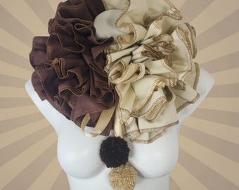 Brown and Tan Adult Clown Collar Clowncore Ruffle Adjustable PomPom Costume Collar Pierrot Cosplay Halloween Circus Carnival  Steampunk
