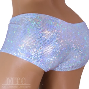 Silver Broken Glass Holographic Holo Shiny festival shorts Holographic shorts Rave shorts - MTCoffinz All sizes (Boy Shorts or Lo Rise)