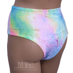 XS Tie Dye Hippy Pastel Rainbow Velvet Retro High Waisted  Booty Shorts Rave Shorts Swim Bottoms Bathing Suit Ready to ship